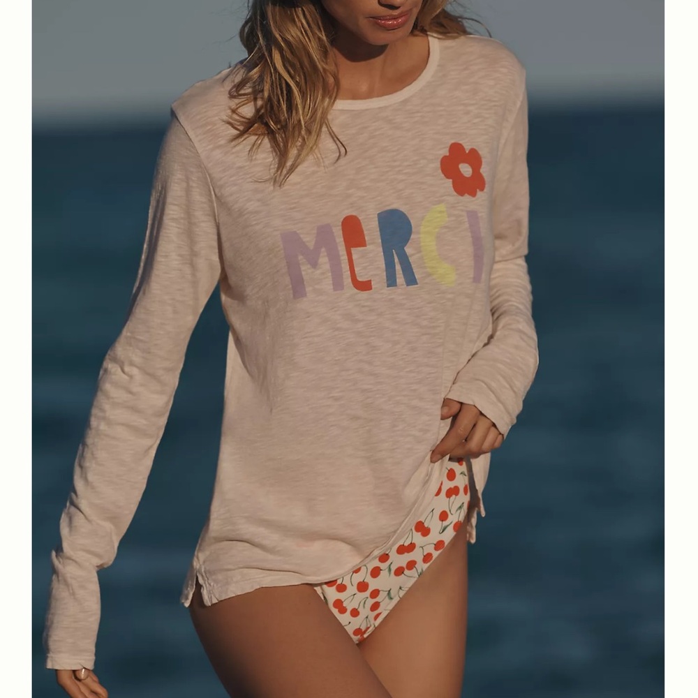 Sundry Merci Graphic Long-Sleeve Tee Shirt Made in USA Women’s Small S